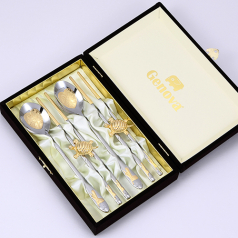 JJ303 제노바 순금 학 수저세트 2벌+금도금 거북받침 2