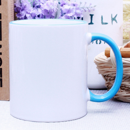 리빙 화이트 노랑 직선 매직 핸들 머그컵 #2