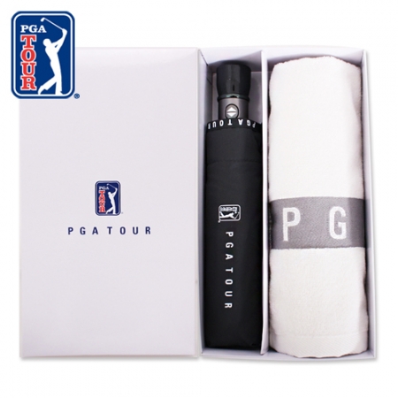 PGA 3단 로고 바이어스 완전 자동우산 + 130g 타올 우산 선물세트 #2