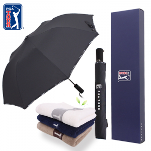 PGA 2단 로고 바이어스 우산 + 130g 면사 타올 우산 선물세트