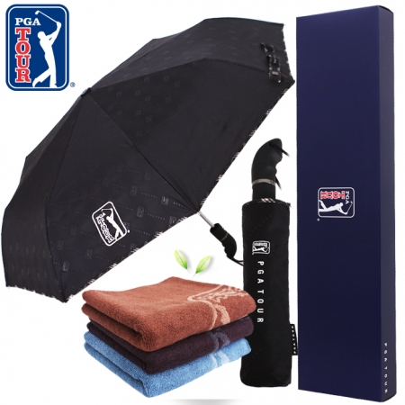 PGA 3단 엠보선염 완전 자동우산 + 170g 죽사 타올세트 #2