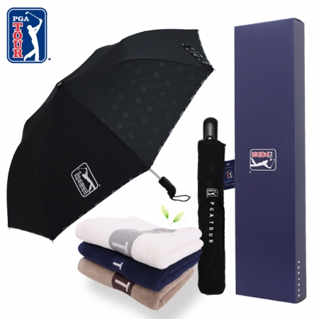 PGA 2단 엠보 선염 바이어스 완전자동 우산 + 130g 세면타올세트 #2