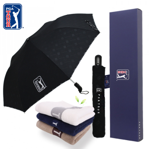 PGA 2단 엠보 선염 바이어스 완전자동 우산 + 130g 세면타올세트