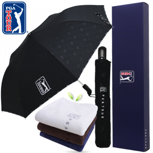 PGA 2단 엠보 선염 바이어스 완전자동 우산 + 150g 세면타올세트