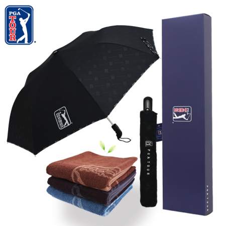 PGA 2단 엠보 선염 바이어스 완전자동 우산 + 170g 죽사 타올세트 #2
