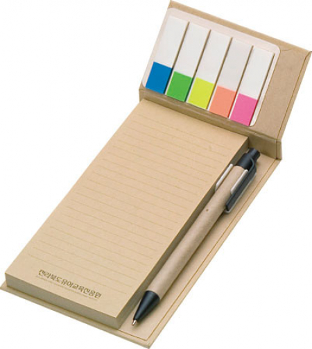 크라프트 메모패드 (대) 점착메모 80매 + 5색 플래그 각 20매 + 볼펜 [1도] #4