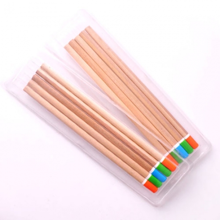 원목 컬러 원형 미두 연필 투명 사각 케이스 5P세트 #2