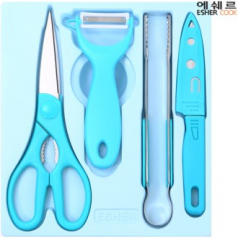 에쉐르 편한 주방가위+프레쉬 야채칼+집게+과도 4종세트
