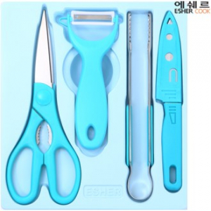 에쉐르 편한 주방가위+프레쉬 야채칼+집게+과도 4종세트