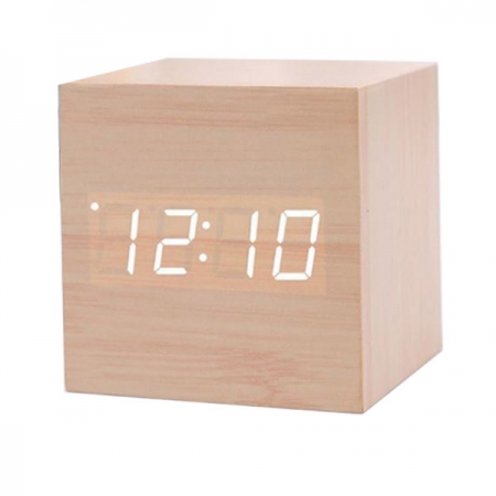우드타입 LED 탁상용 미니시계 (화이트) / 정사각 / 알람 #2