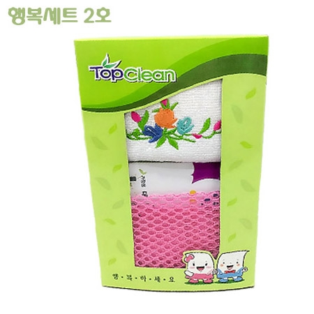 행복세트 2호 행주 (탑크린 고무장갑 + 순면행주 + 망사수세미 + 스폰지 수세미) #2