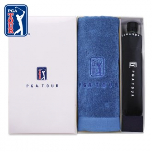 PGA 3단 로고 바이어스 완전 자동우산 + 170g 면사 타올세트