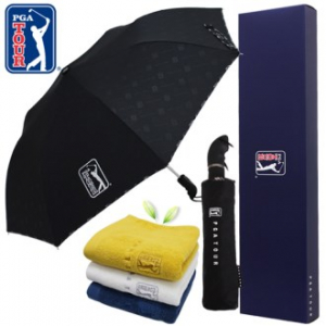 PGA 3단 엠보 선염 바이어스 완전 자동우산 + 170g 면사 타올세트