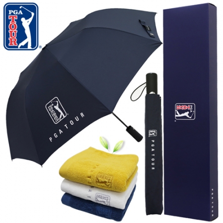 PGA 2단 자동 무지 우산 + 170g 면사 타올세트 #2