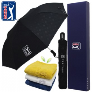 PGA 2단 엠보 선염 바이어스 완전자동 우산 + 170g 면사 타올세트