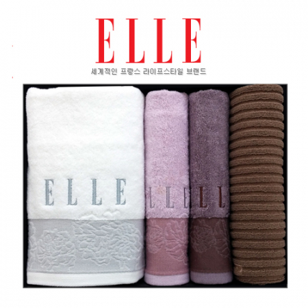 엘르 로즈 바스타올 + 로즈 세면타올 2매 + 엔틱 발매트 세트 #2