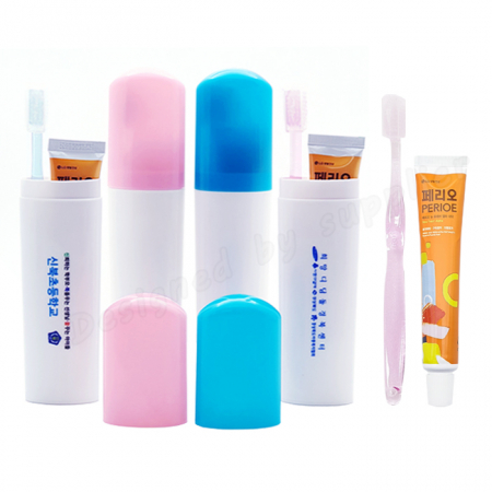 [국산 따봉 케이스 / 크리스탈 (캡) 미세모 칫솔+페리오] 칫솔 치약 / 여행/ 구강 세트 #3