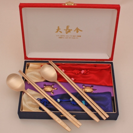 신 대장금 유기 수저세트 S-9 (수저 2벌+받침 2+비단주머니 2+비단케이스) #2