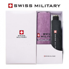 스위스밀리터리 3단 수동 핀도트 우산 + 160g 세면타올세트