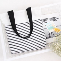 린넨 스트라이프 지퍼 에코백
