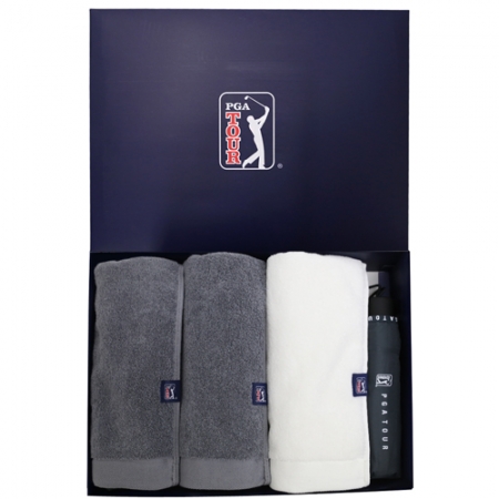 PGA 3단 수동 로고바 우산 + 260g 면사 타올 3P 세트 (소) #2