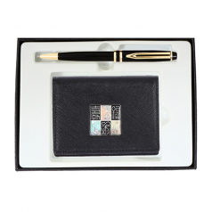 명합 지갑 세트  워터펜 블랙 신문자도 자개 가죽명함지갑