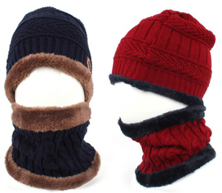 단색 니트 방한 모자 세트 #2