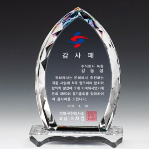 크리스탈 감사패. 공로패 / 21 C10) 95- 3