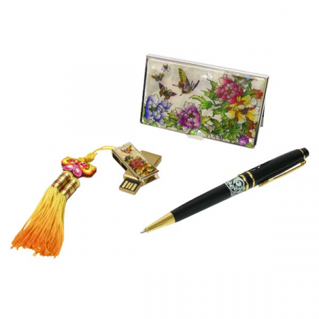 자개 USB 금장 3종 세트 나비목단백 8G #2