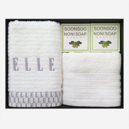 엘르 라벤더 타올 1매+페이스 타올 1매+노니 비누 2개 세트 (비누 거품망 증정) #3