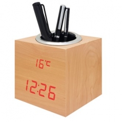 LED 우드 펜 필통 시계