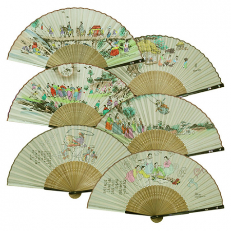 고급실크천 민속 그림 자개 전통부채 기성 #2