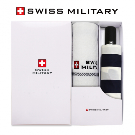 스위스밀리터리 3단 7K 완전자동 네이비 스트라이프 우산 + 160g 면사 타올세트 #2