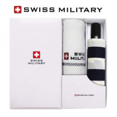 스위스밀리터리 3단 7K 완전자동 네이비 스트라이프 우산 + 160g 면사 타올세트