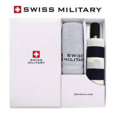 스위스밀리터리 3단 7K 완전자동 네이비 스트라이프 우산 + 140g 면사 타올세트