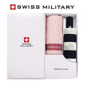 스위스밀리터리 3단 7K 완전자동 네이비 스트라이프 우산 + 120g 면사 타올세트
