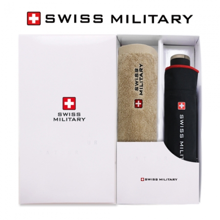 스위스밀리터리 3단 수동 레드 바이어스 우산 + 180g 면사 타올세트 #2