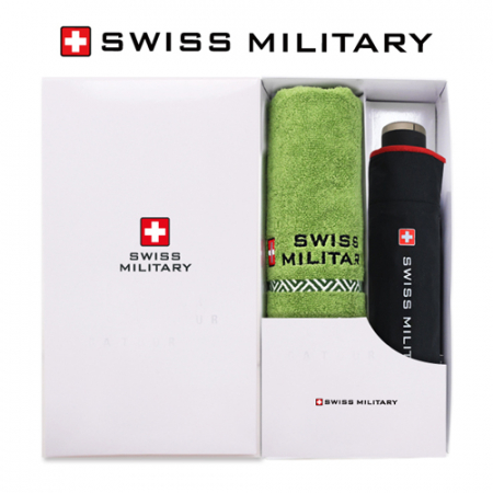 스위스밀리터리 3단 수동 레드 바이어스 우산 + 160g 면사 타올세트 #2