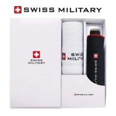 스위스밀리터리 3단 수동 레드 바이어스 우산 + 140g 면사 타올세트