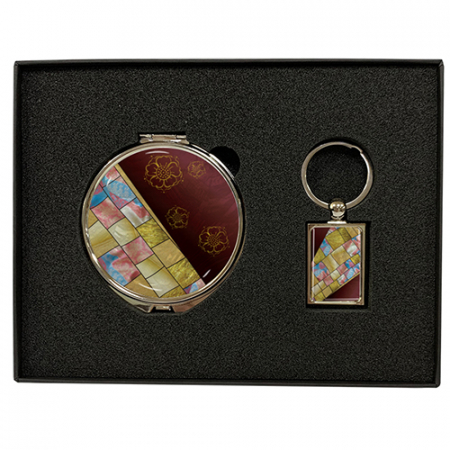 손거울 + 금속 사각 열쇠고리- 조각보와인, 나비와 목단 (백) #2