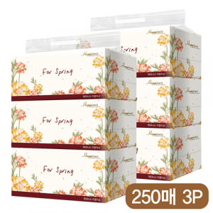 해피니스 미용 티슈 250매 플라워 3P