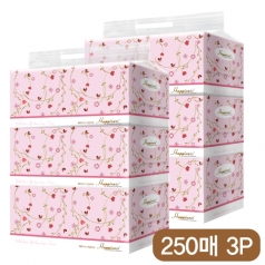 해피니스 미용 티슈 250매 새와꽃 3P