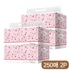 해피니스 미용 티슈 250매 새와꽃 2P