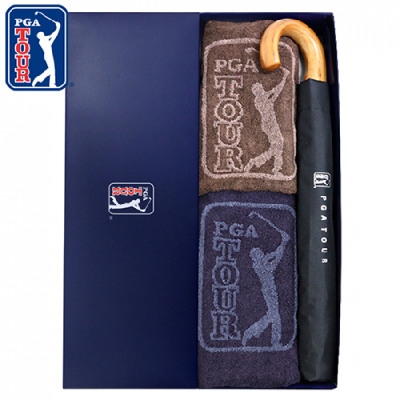 PGA 2단자동 블랙우드핸들 우산 + 170g 죽사타올 2P 세트 #2