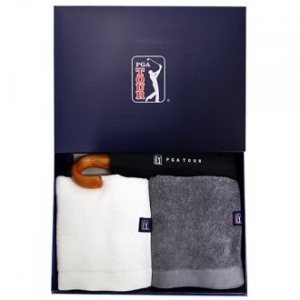 PGA 3단 자동 블랙 우드 핸들 우산 + 260g 코마사 타올 2P 세트 (소)