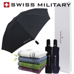 스위스밀리터리 3단 완전자동 리버스 우산 + 160g 면사 타올세트