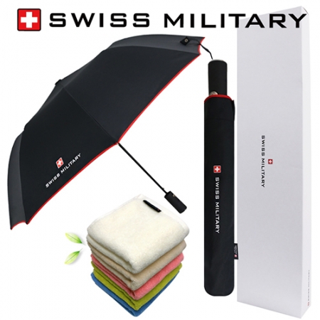 스위스밀리터리 2단 자동 레드 바이어스 우산 + 150g 세면타올세트 #2
