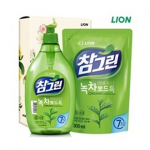 CJ 라이온 참그린 주방세제 500g 용기 / 녹차 주방세제 300g 리필 (2종)