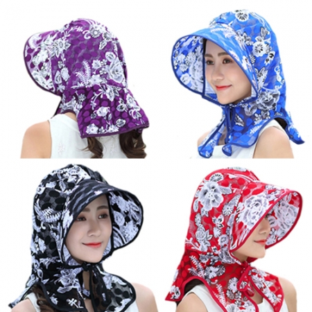 꽃무늬 햇빛가리개 농모, 넥커버 컬러풀 썬캡 넓은 챙모자 #2