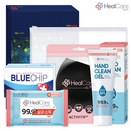 헬케어 위생키트 14호, 패션쿨 마스크 1p + 손 소독티슈 1p + 손 소독젤1p + 반투명 지퍼 파우치 1p + 비누 1p #2